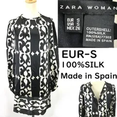 ザラ/ZARA WOMAN★シルク100%/長袖/シースルー/チュニック/春夏ワンピース【EUR-S（日本S-M程度/黒×白/black×white/総柄】◆cBH711 <sale>