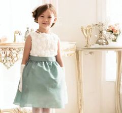 【グリーン】バラモチーフのミニ丈キッズドレス TAK キッズ キャサリンコテージ