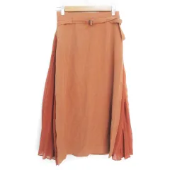 ビームスハート BEAMS HEART フレアスカート ロング丈 マキシ丈 切替 プリーツ ベルト付き 無地 M 茶 ブラウン /FF17