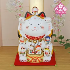 色絵七福神福神祈願猫、家族そろって福招き猫