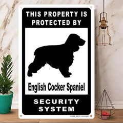 雑貨【English Cocker Spaniel/イングリッシュ・コッカー・スパニエル】  Dog ドッグ  犬    メタルポスタ―　Security  セキュリティー 警告  ヤードサイン メタルプレート  ブリキ看板  -131