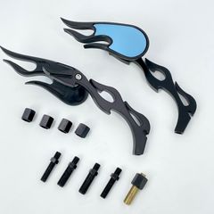 ワイケーショップ ブラック☆フレイムデザイン ミラー 左右セット バイク　アメリカン ハーレー sr400 チョッパー ボバー　ykshopb