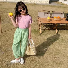 ☆ グリーン ☆ 110cm ☆ キッズ ロングパンツ 虫よけ 薄手 ガーゼ チェック柄 ガーゼ パンツ キッズ キッズパンツ ガーゼパンツ ロングパンツ 長ズボン ズボン ずぼん ルームパンツ 綿100 コットン 子供 こども 子ども 男の子 女の子