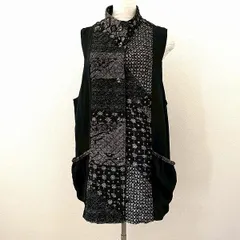 #anc シセンドウ ヒトシタムラ 詩仙堂 HITOSHI TAMURA ベスト ジレ 黒 ベージュ ちりめん スタンドカラー 総柄 レディース [949694]