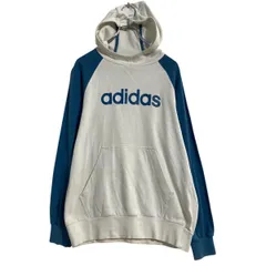 adidas ロゴスウェット パーカー レディース L ブルー ホワイト アディダス プルオーバー 裏起毛 古着卸 アメリカ仕入 a701-6959