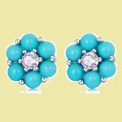 【超人気】Rockyu ピアス レディース シンプル 綺麗 シルバー925 小さい トルコ石ピアス セカンドピアス 花 フラワー ジルコニア ターコイズピアス 金属アレルギー対応 バレンタインデー 女性 アクセサリー