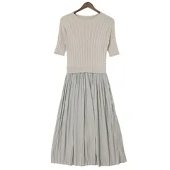 22SS NATURAL BEAUTY BASIC ナチュラルビューティーベーシック プリーツ ドッキング ニット ワンピース Sz.M レディース 灰