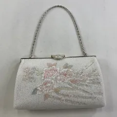 【美品】 和装バッグ 秀品 ビーズバッグ フォーマル 草花 羽 白 ビーズ 和装小物  【中古】