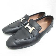 エルメス HERMES モカシン パリ コンスタンス ローファー Hロゴ 201199Z レザー シューズ 36 23cm 黒 ブラック 革靴 シューズ 箱付き ☆AA★