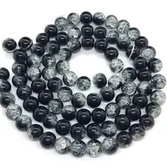【105】クラック水晶ガラスビーズ★ブラック*ホワイト 10mm/2連set