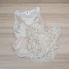 ◇ ◎ Bou Jeloud 総レース プリーツ サイドジップ ワンピース ボレロ サイズ38 ベージュ/アイボリー レディース E 【1308290039984】