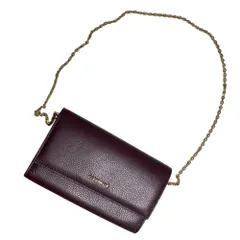 美品 coccinelle コチネレ レザー チェーン ショルダー ウォレット 長財布 ボルドー レディース 古着 中古 USED