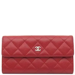 シャネル CHANEL 長財布 マトラッセ 二つ折り財布 キャビアスキン レッド シルバー金具 ココマーク フラップ 赤  A50096 21******【中古】