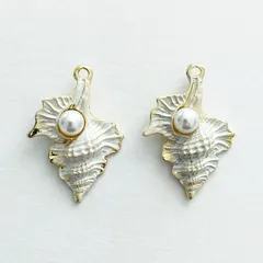 メタルチャーム 巻貝31mm 2個入 ゴールド [№ 137G] パール付き シェル スプレープリント アクセサリー ハンドメイド資材 パーツ屋