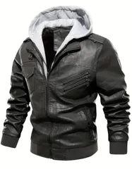 Gジャン ライダースジャケット メンズ レザー バイクジャケット ジャケット フード付き パーカー 防風 アウター ブルゾン 大きいサイズ ジャンパー カジュアル アウター フード付き  2way おしゃれ アウトドア 春 冬 秋 秋冬 ジャケット 黒