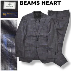 【美品】 【上質】 ビームス ハート BEAMS HEART Martin Sons & Co. ピンヘッド チェック柄 シングル 2B スーツ セットアップ 上下 テーラードジャケット スラックスパンツ 春夏 46 ネイビー メンズ