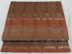 平和屋着物◎全通柄袋帯　双鳥花間道　金糸　正絹　逸品　AAAD3742Asx