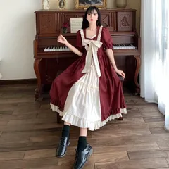 春夏 韓国風 大きいサイズ　レディース　春夏　バイカラー　ワンピース　フリル　リ