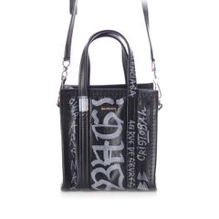 バレンシアガ グラフィティ バザールショッパーXS レザー 2Way ショルダー ハンドバッグ ブラック×ホワイト【中古】