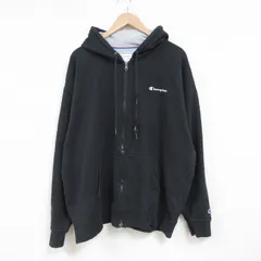 XL/古着 チャンピオン Champion 長袖 フルジップ スウェット パーカー メンズ ワンポイントロゴ 大きいサイズ 黒 ブラック 25mar04 中古 ス