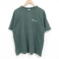 L/古着 チャンピオン 半袖 ビンテージ Tシャツ メンズ 90s ワンポイントロゴ コットン クルーネック 緑 グリーン 25apr22 中古