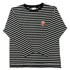 水森亜土 刺繍ボーダーロングTシャツ ハート ホワイト×ブラック 長袖 アパレルのサムネイル