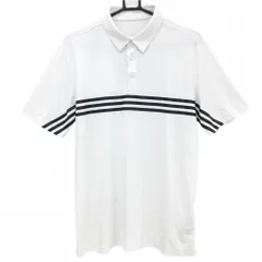 アディダス 半袖ポロシャツ 白×黒 織生地 胸元3ライン バックロゴ  メンズ O ゴルフウェア adidas