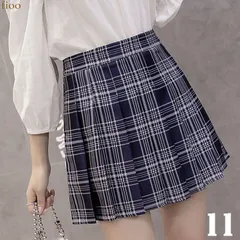 11.ネイビーｘホワイト インナーパンツ付き シンプルフレアミニスカート【全4サイズ 5カラー】