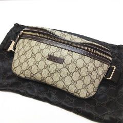 ※ 美品 GUCCI グッチ GGスプリーム 233269 PVC×レザー ウエストバッグ ボディバッグ ベルトバッグ ブラウン 茶系 鞄 メンズ レディース ユニセックス E076B ★3909