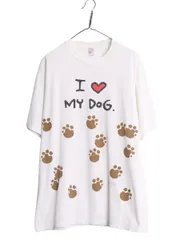 【お得なクーポン配布中!】 90s USA製 ドッグ アート イラスト プリント Tシャツ メンズ XL / 古着 90年代 オールド 犬 アニマル 大きいサイズ グラフィック ホワイト