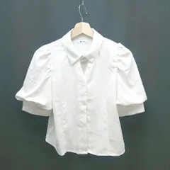 ◇ one after another NICE CLAUP ボタン ストレッチ 薄手 シンプル 半袖 ブラウス サイズF ホワイト レディース E  【1309250026327】