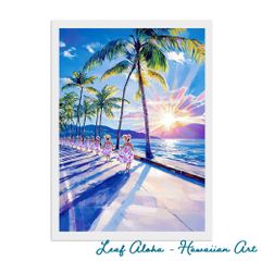 ハワイの海アート A4額付き｜サンセットフラの詩と癒しの風景 No.11 Leaf Aloha