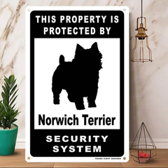 雑貨【Norwich-Terrier/ノーリッチ・テリア】  Dog ドッグ  犬    メタルポスタ―　Security  セキュリティー 警告  ヤードサイン メタルプレート  ブリキ看板  -161