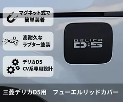 三菱デリカD5 CV系用【マグネット式】フューエルタンクカバー　フューエルリッドカバー　 給油口 カバー