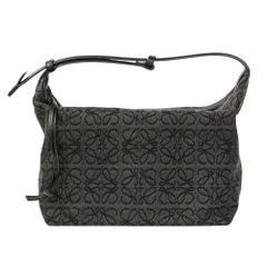 美品 LOEWE ロエベ アナグラム キュービィバッグ ジャガードキャンバス ハンドバッグ ミディアム ブラック レディース 古着 中古 USED