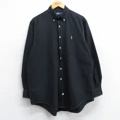 XL/古着 ラルフローレン 長袖 ブランド シャツ メンズ 90s ワンポイントロゴ オックスフォード 大きいサイズ コットン ボタンダウン 黒 ブ