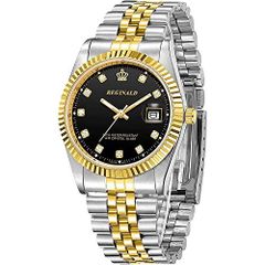 メンズ ゴールド ステンレス 腕時計 ビジネス カジュア 腕時計 防水 日付表示 夜光 贅沢 ダイヤモンド ゴールド シルバー 金腕時計 (ブラック)