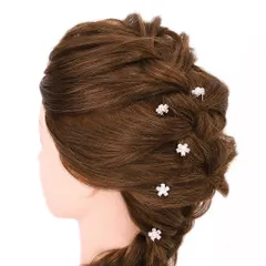 髪飾り Ｕピン 可愛い かんざし 簪 キラキラ パール ラインストーン 花 5点セット 黒留め 訪問着 フォーマル 着物 和装 振袖 成人式 結婚式 卒業式 入園式 卒園式 謝恩会 七五三パーティー W16 003-205 p981　Si