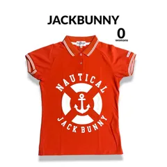レディース JACKBUNNY ポロシャツ 半袖 サイズ0 鹿の子 プリント マリンルック オレンジ ストレッチ ゴルフウェア ゴルフシャツ ジャックバニー