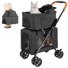 『在庫処分』 後輪ブレーキ付き 前輪360°回転 小型犬 4輪 中型犬 ペットキャリーバッグ 犬猫兼用 コンパクト収納 耐荷重20KG 犬用ベビーカー 上段10KG 軽量 下段10KG ペットバギー 多頭飼い対応 折りたたみ お出かけ 分離型 散歩 上下2段式