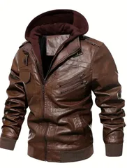 Gジャン ライダースジャケット メンズ レザー バイクジャケット ジャケット フード付き パーカー 防風 ブルゾン インナー 大きいサイズ ジャンパー カジュアル アウター フード付き 2way おしゃれ アウトドア 防風 中綿入り 春 冬 秋 秋冬 ブラウン