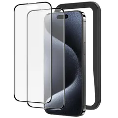 NIMASO アンチグレア iPhone 15 Pro Max用 ガラスフィルム 全面保護 反射防止 黒縁あり 強化ガラス フィルム サラサラ 高感度タッチ ゲームフィルム ガイド枠付き 2枚セット アイフォン 15 プロ マックス （6.7インチ）対応  1