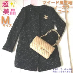 ✨特別セール✨★超美品★黒　ツイード風生地　ノーカラーコート　Mサイズ　UNIQLO　ユニクロ　WOOL COLLECTION　綺麗目　上品　CHANEL　などのブローチ、バッグにも合う♪　デート　お食事会　女子会　通勤　通学　にもオススメ♪