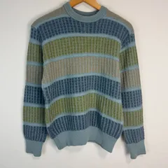 90s namitatsu ナミタツ ニット セーター ボーダー柄 総柄 ブルー マルチカラー メンズ Mサイズ 古着 カジュアル レトロ シティーボーイ