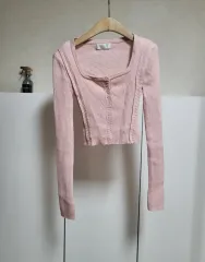 10 リブ ボタン クロップドニット