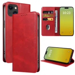 ★即日発送★iphone 14 ケース 手帳型 携帯カバー レザー 耐衝撃 耐摩擦 軽量 着脱しやすい 全面保護 手触りが良い マグネット式 カード収納 スタンド機能 人気 上質 6.1インチ対応 EUMADOVE (ブライトレッド iPhone 14)
