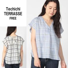 A0481【美品♪】Techichi TERRASSE　テチチテラス　バックレースアップブラウス　サックス系