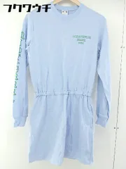 ◇ X-girl エックスガール ロゴ プリント ウエストゴム 長袖 膝丈 ワンピース サイズ2 ライトブルー グリーン レディース 【中古】 【1102150003593】