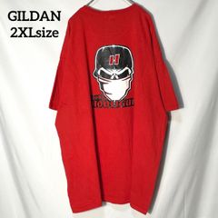 【GILDAN】オフロードフリーガンズ OFFROAD HOOLIGUNZ 骸骨　スカル　両面プリントロゴ ストリート　オーバーサイズ　半袖Tシャツ　アカ　2XL US古着