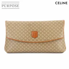 美品 セリーヌ CELINE マカダム柄 セカンド クラッチ バッグ ポーチ PVC レザー ベージュ ブラウン ゴールド 金具 ヴィンテージ 90276017